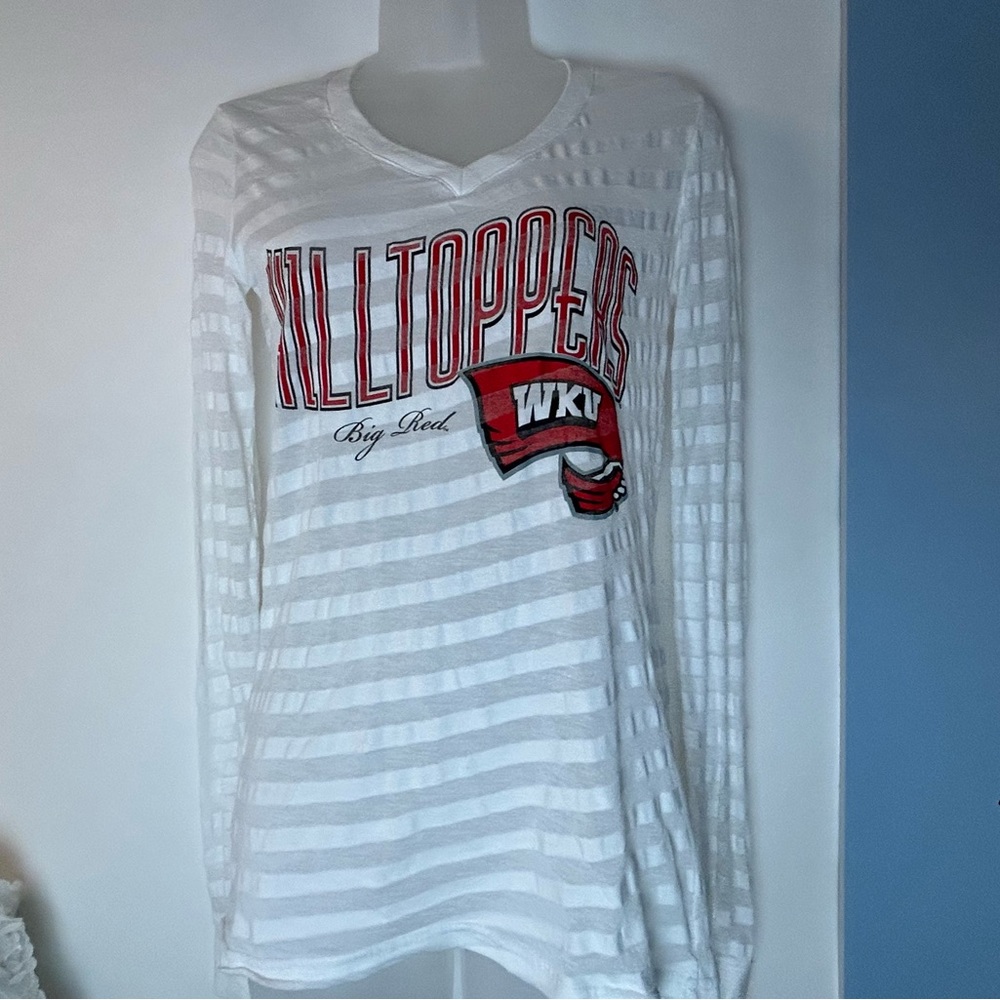 Pressbox Royce Apparel White Stripe Shirt‎ Hilltopper WKU XL Junior's or Medium